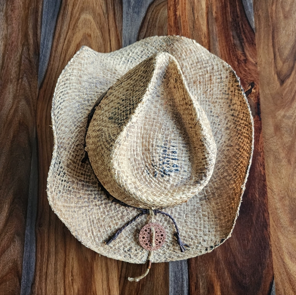 Cool Panama Jack Straw Hat, OS, Barbed Wire Look Tan Black Brown Vacation